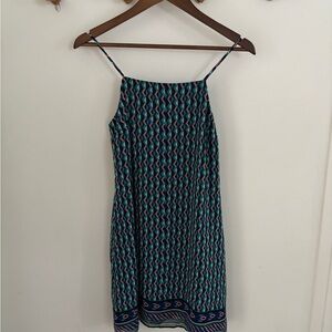 Maeve Anthropologie 100% silk Blue and Green Patterned Mini Slip Dress